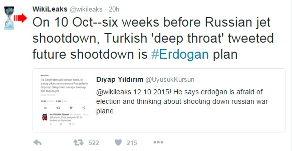 Еще в октябре атаку на российские самолеты готовил Эрдоган – WikiLeaks