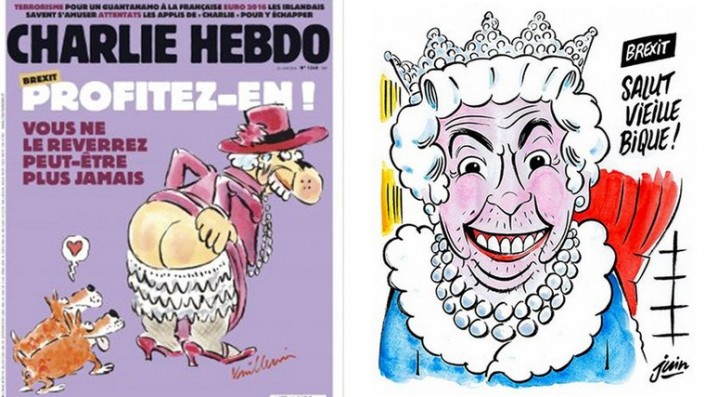 Charlie Hebdo высмеял Brexit пошлой карикатурой и обозвал Елизавету II