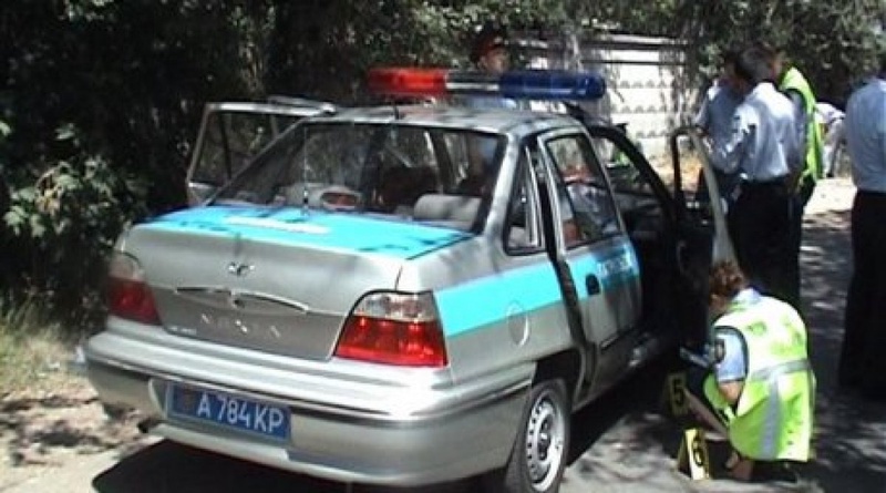  Патрульный автомобиль, на который 28 июля в Алматы было совершено нападение. Фото пресс-службы ДВД г.Алматы©