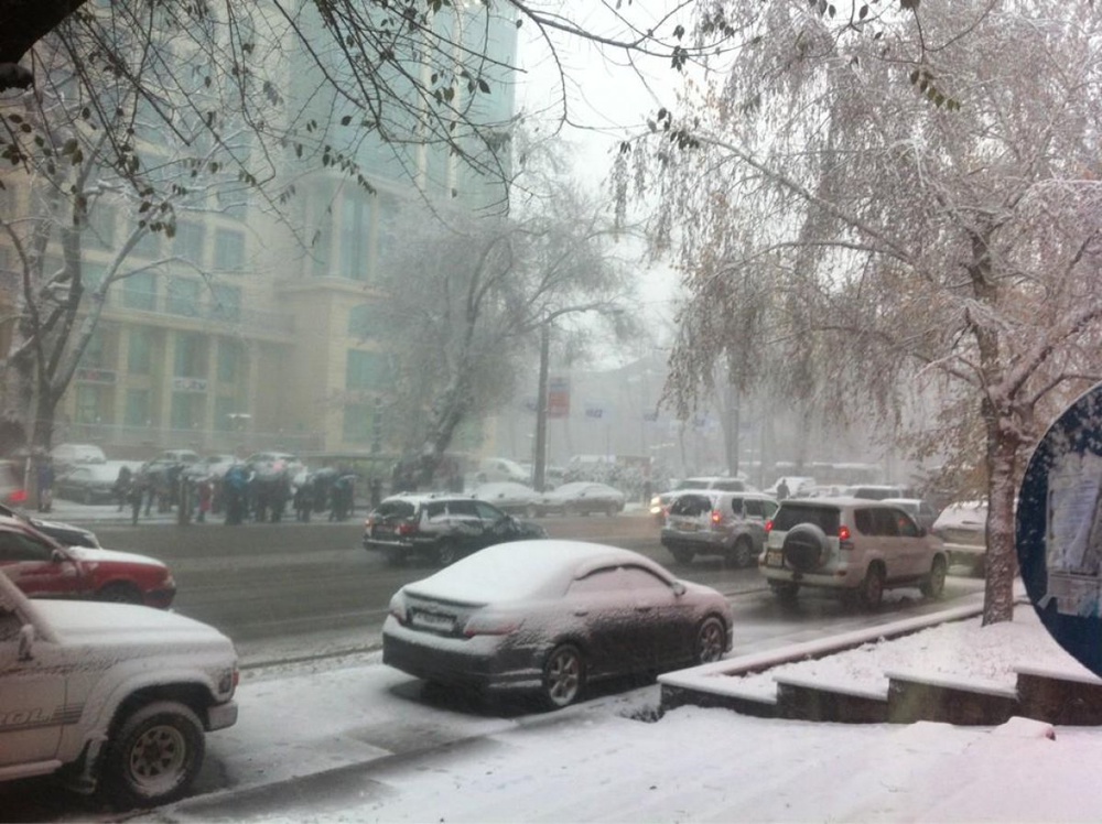 Снег в Алматы. Фото из твиттера