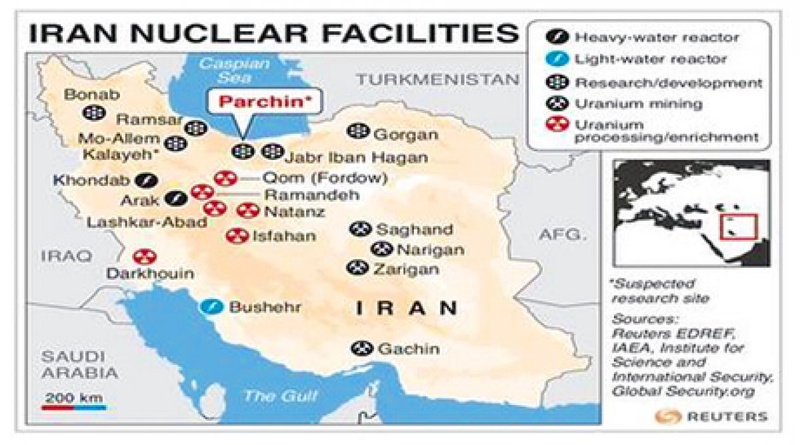 Карта ядерных объектов Ирана. Графика ©REUTERS