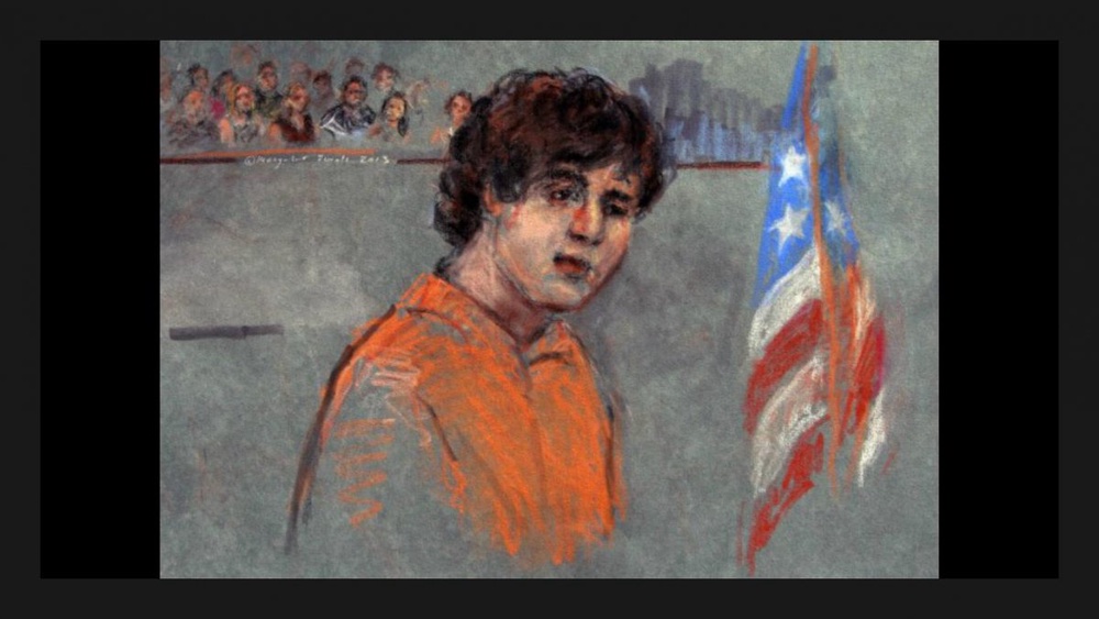 Джохар Царнаев в зале суда. Иллюстрация с сайта washingtonpost.com