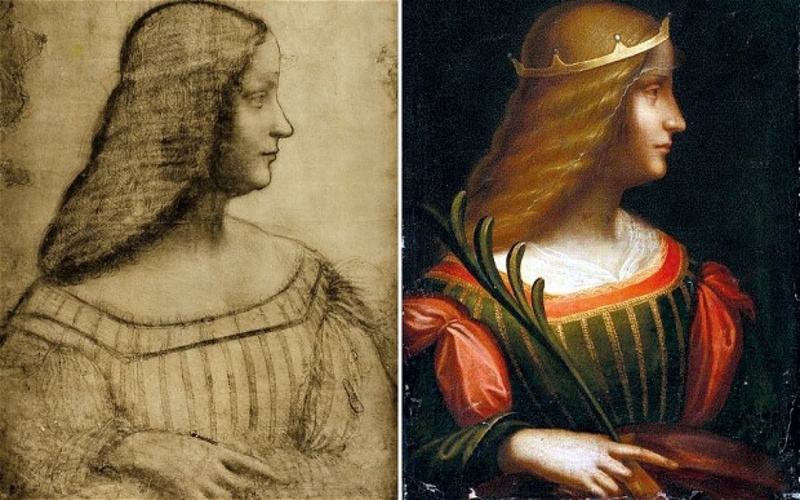 Эскиз (слева) и найденный портрет Изабеллы д’Эсте. Фотоколлаж telegraph.co.uk