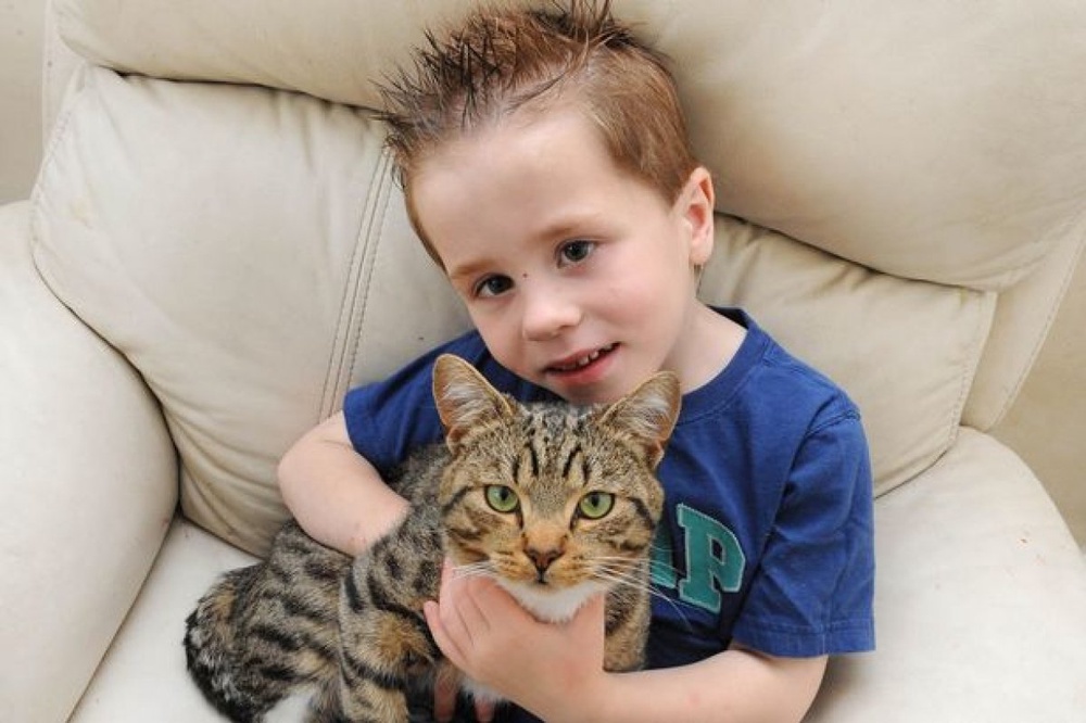 5-летний Итан Фэнтон и кот по кличке Смадж. Фото с сайта mirror.co.uk