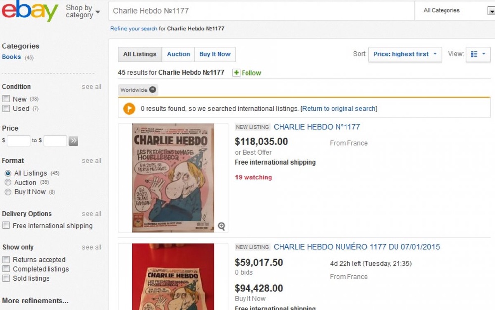 Последний выпуск Charlie Hebdo продают на eBay за баснословные деньги