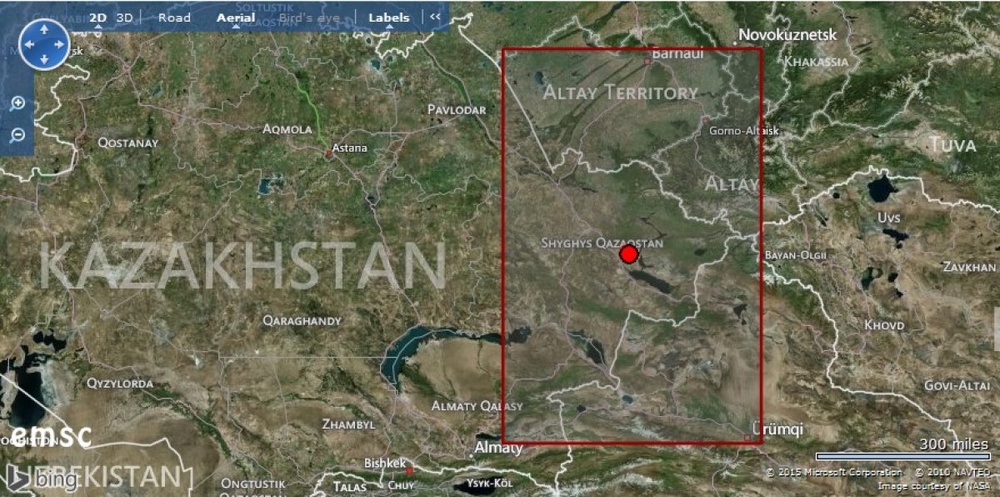 Карта с указанием эпицентра землетрясения с сайта emsc-csem.org
