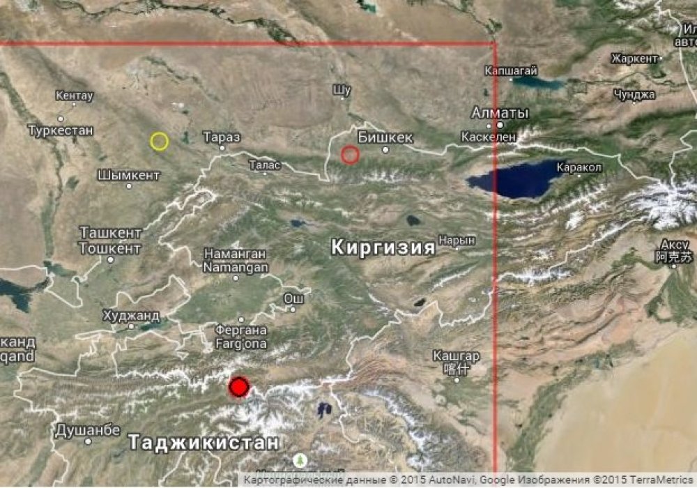 Карта с указанием эпицентра землетрясения с сайта emsc-csem.org