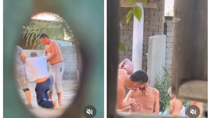 Стоп-кадры видео, снятого соседкой в моменты насилия над пожилым мужчиной, Туркестанская область