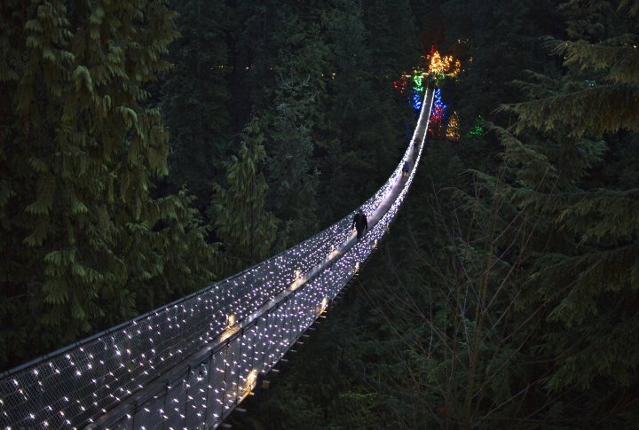 Подвесной мост усеян рождественскими огнями. North Vancouver, Canada фото © REUTERS Andy Clark