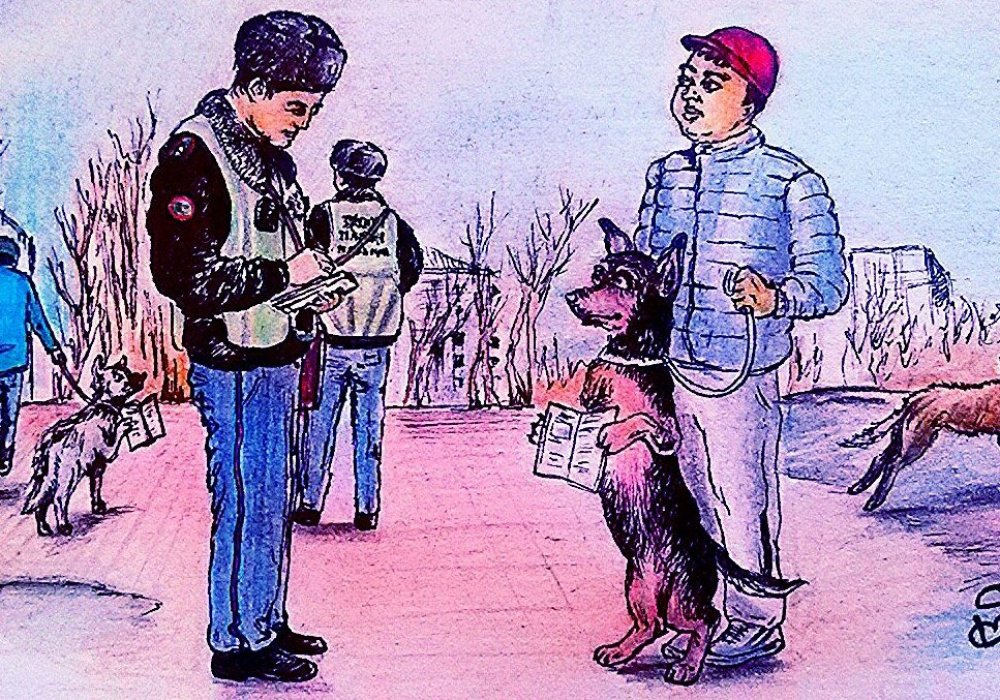 "Пора научить новой команде "Паспорт!". Иллюстрация к новостям о том, что хозяевам собак нужно носить с собой во время выгула паспорт питомца.