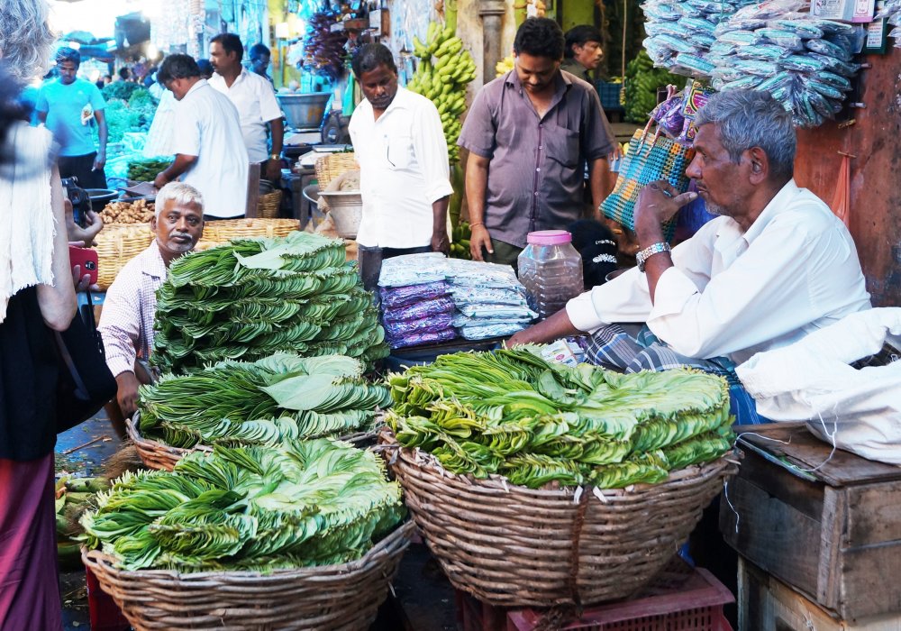 Пондичерри (восточное побережье Индии). Зеленый рынок Понди. Зелени в приготовлении пищи используется очень много.