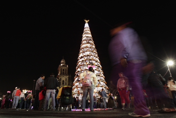 Новогодняя ель перед кафедральным собором на площади Сокало в Мехико, Мексика. Фото ©REUTERS\Henry Romero