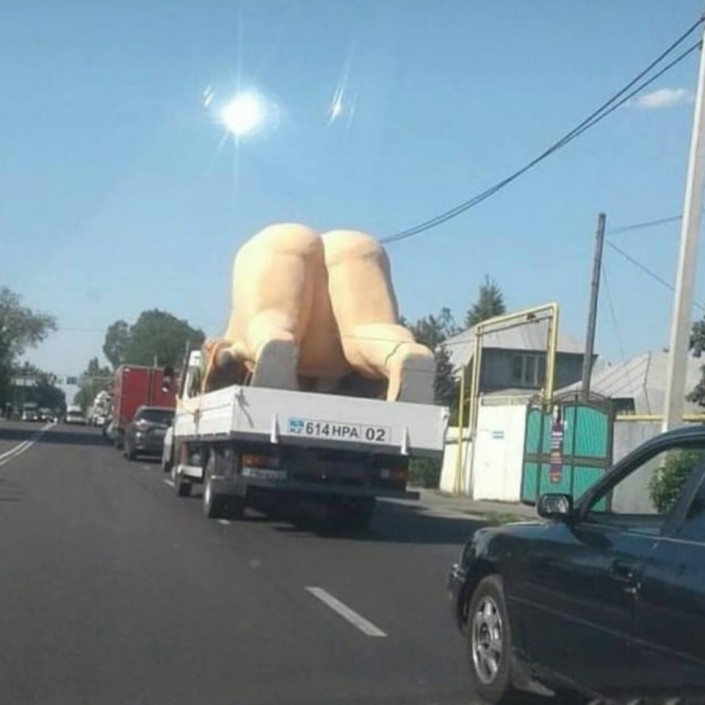 Алматинцев озадачила скульптура в грузовике