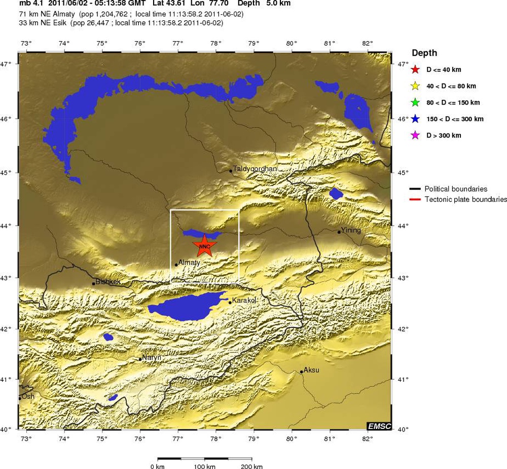Эпицентр землетрясения на карте emsc-csem.org