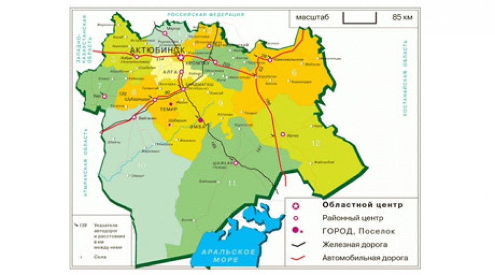 Карта Актюбинской области