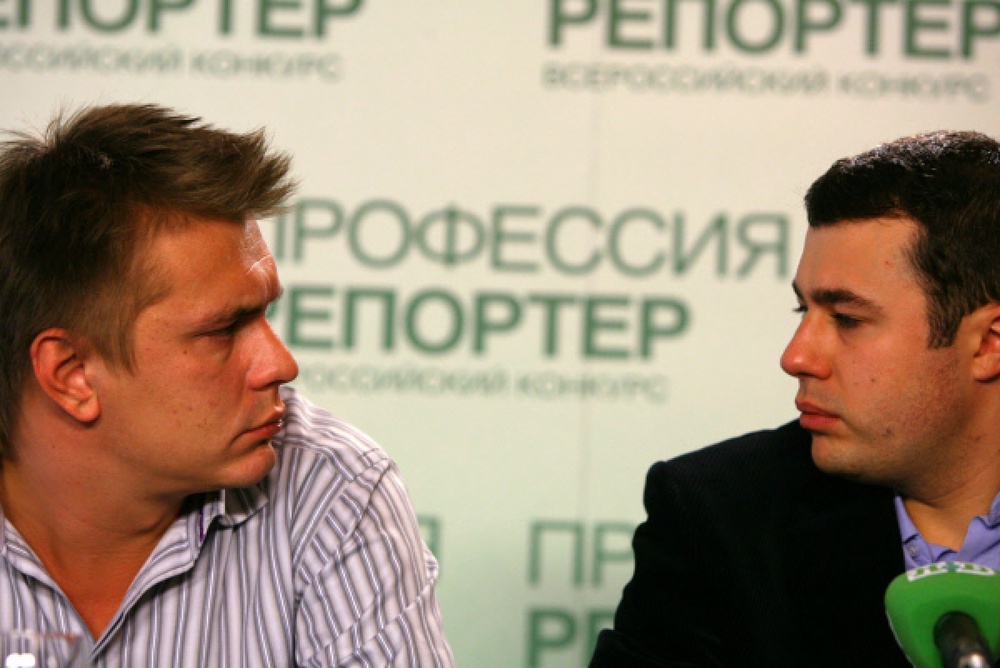 Николай Картозия и ведущий телеканала НТВ Антон Хреков (слева направо). ©РИА Новости
