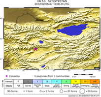 Землетрясение на территории Кыргызстана. Карта с сайта www.emsc-csem.org