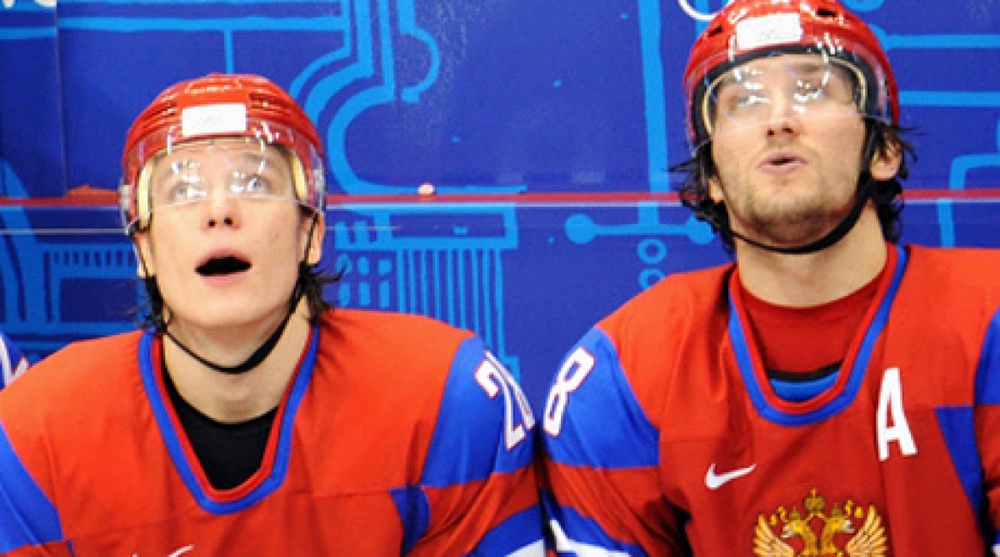 Нападающие олимпийской сборной России по хоккею Александр Семин и Александр Овечкин. Фото ©РИА НОВОСТИ