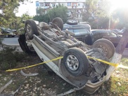 ФОТО: В Алматы в ДТП перевернулись два внедорожника