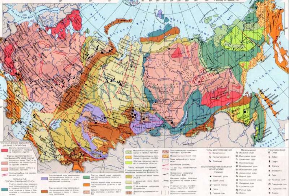 Карта месторождений полезных ископаемых России