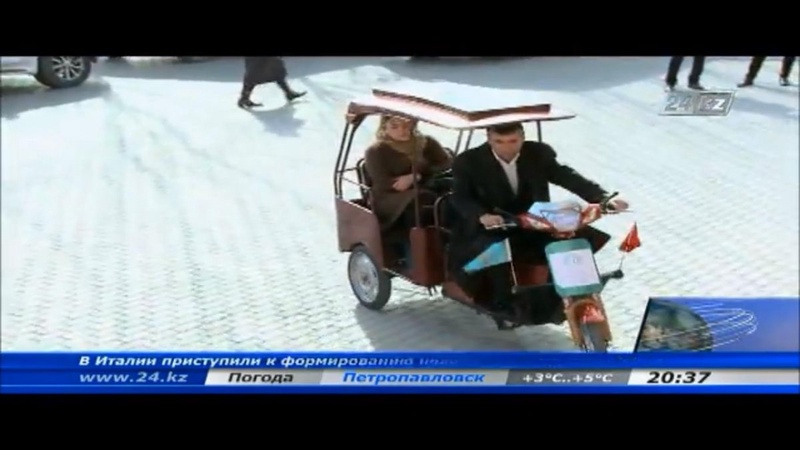 Первый в Казахстане солнцемобиль. Кадр телеканала 24.kz.