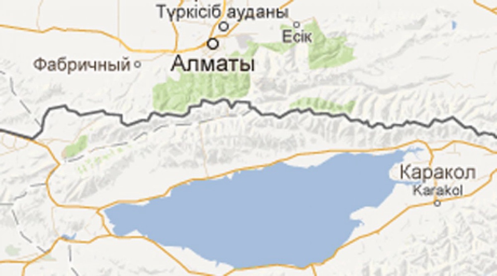 Озеро Иссык-куль и город Алматы на карте