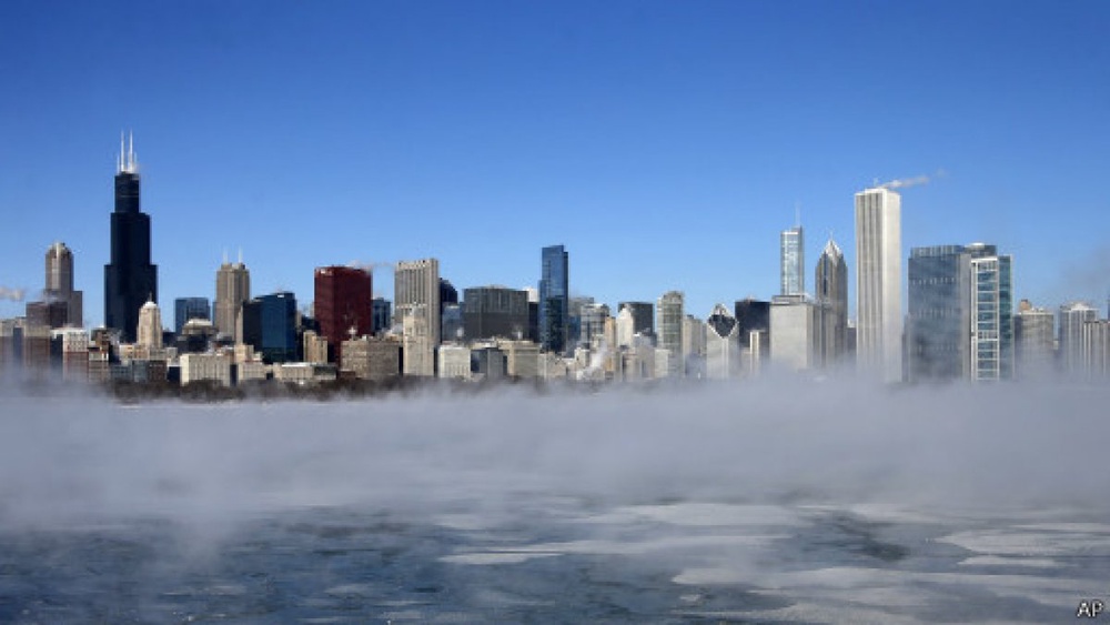 Озеро Мичиган у города Чикаго замерзло. Фото с сайта bbc.co.uk