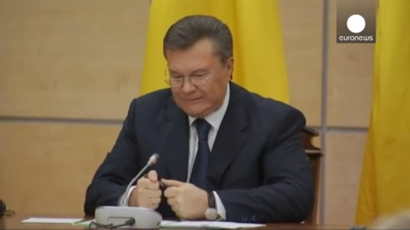 Виктор Янукович на пресс-конференции в Ростове. Кадр Euronews