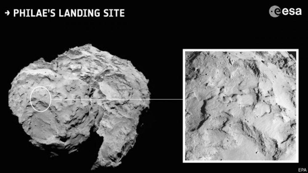 Место посадки спускаемого модуля "Фила". © ESA