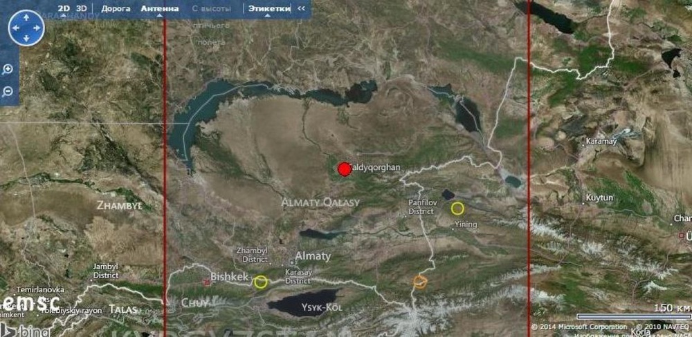 Эпицентр землетрясения располагался в четырех километрах от Талдыкоргана. © emsc-csem.org