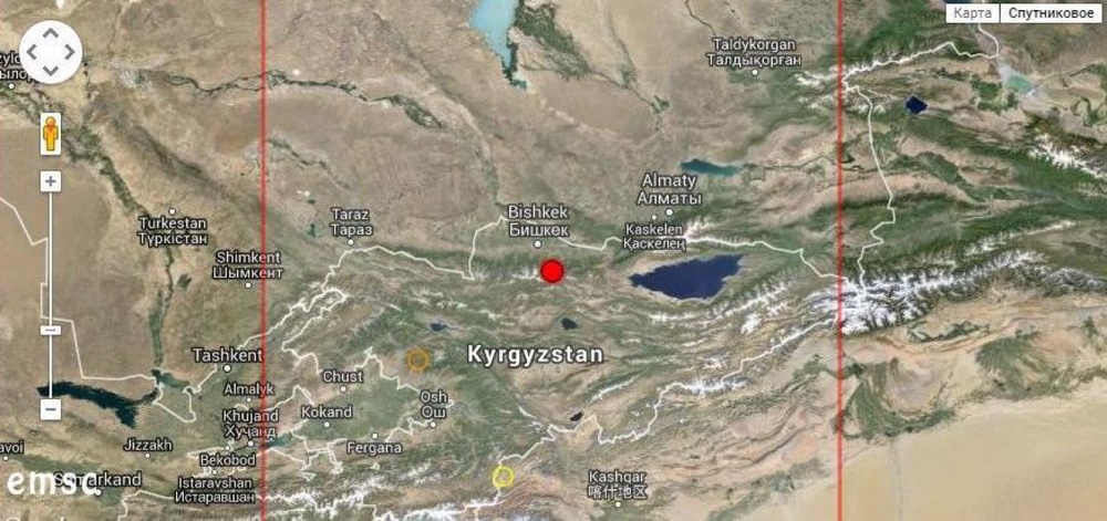 Эпицентр землетрясения находился в 45 километрах от Бишкека. © emsc-csem.org