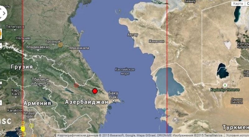 Карта с указанием эпицентра землетрясения с сайта emsc-csem.org