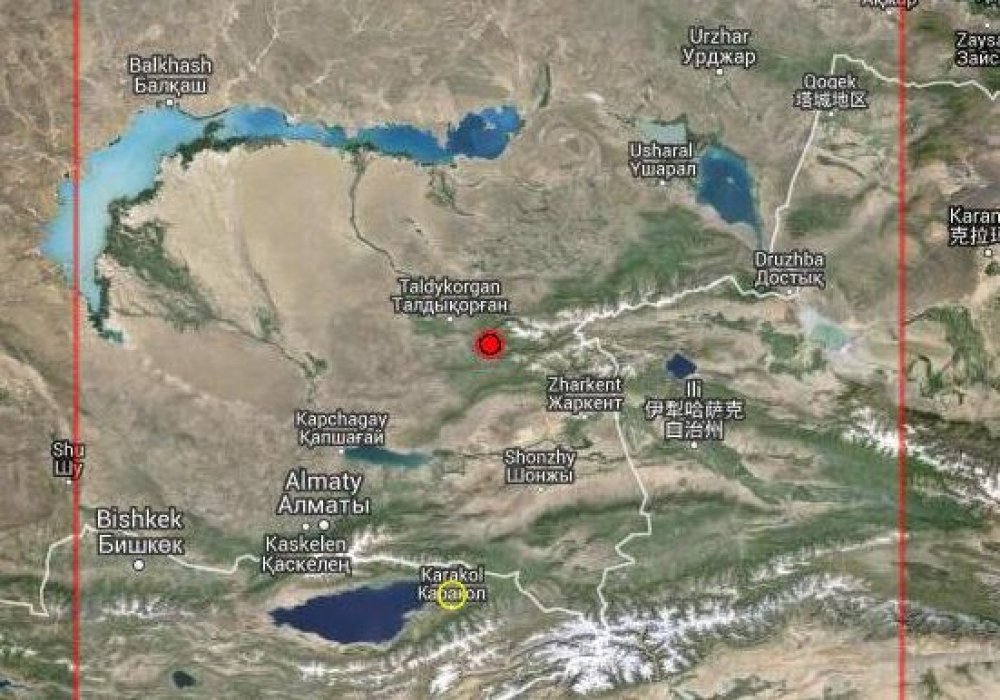 Эпицентр землетрясения располагался в 45 километрах от Талдыкоргана. © emsc-csem.org
