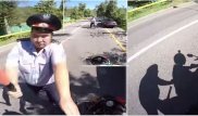 В Алматы бесстрашный инспектор остановил байкера на ходу