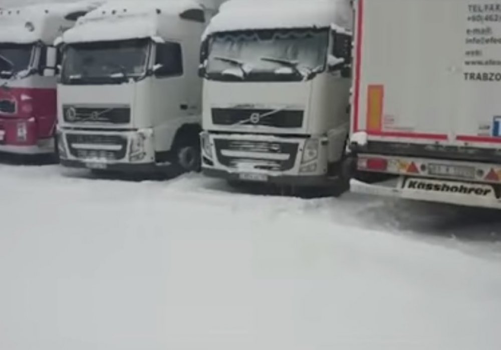 Казахстанские грузовики на границе. Скриншот видео с YouTube