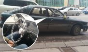 Автомобиль с необычным рулем замечен в Алматы