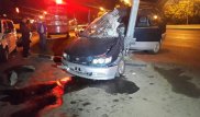 В Алматы Toyota на скорости врезалась в столб, 3 человека пострадали