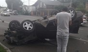 Водитель BMW сбил столб и перевернулся в Алматы