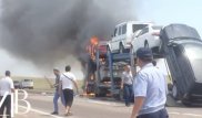 Груженый автовоз сгорел на трассе в Жамбылской области