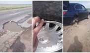 Водитель угодил в огромную яму на трассе Алматы - Астана: До сих пор стоим