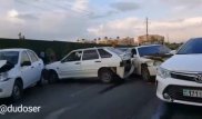 Грузовик собрал в кучу семь легковушек в Шымкенте