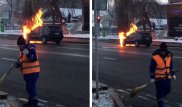 Казнет шутит над дворником из видео с горящим BMW X5