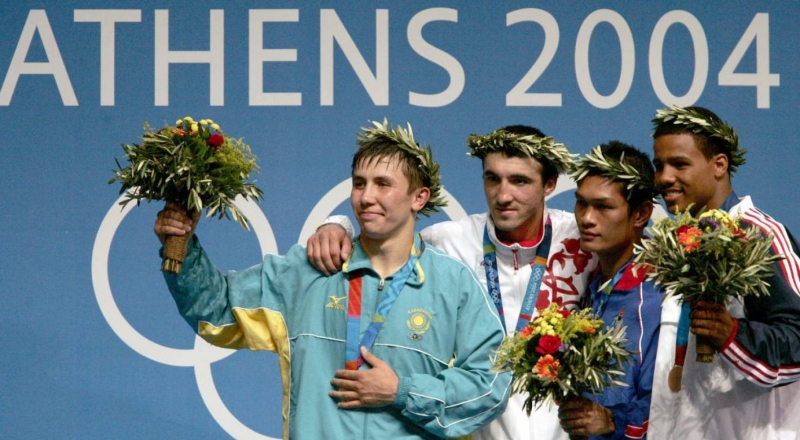 Геннадий Головкин и Гайдарбек Гайдарбеков (второй слева). Фото Reuters©