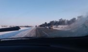 На трассе в ЗКО горел большегруз