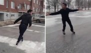 Актюбинец прокатился на коньках по замерзшим дорогам