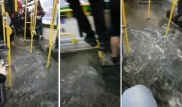 Полные дождевой воды автобусы сняли на видео жители Астаны