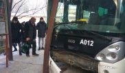 Автобус врезался в остановку в Астане