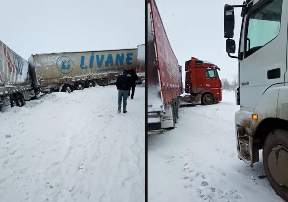 Сразу семь фур столкнулись на автотрассе в ЗКО