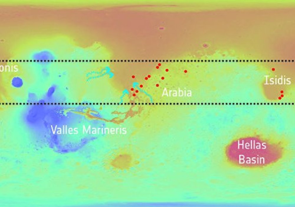 © NASA / MGS/MOLA; Crater distribution: F. Salese et al (2019)