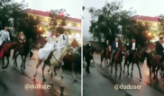 Свадебный кортеж на лошадях сняли на видео в Алматы